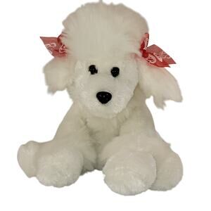 Dan Dee White Poodle Plush 10" Red Ribbon Dog Stuffed Animal Toy Plushie Stuffy